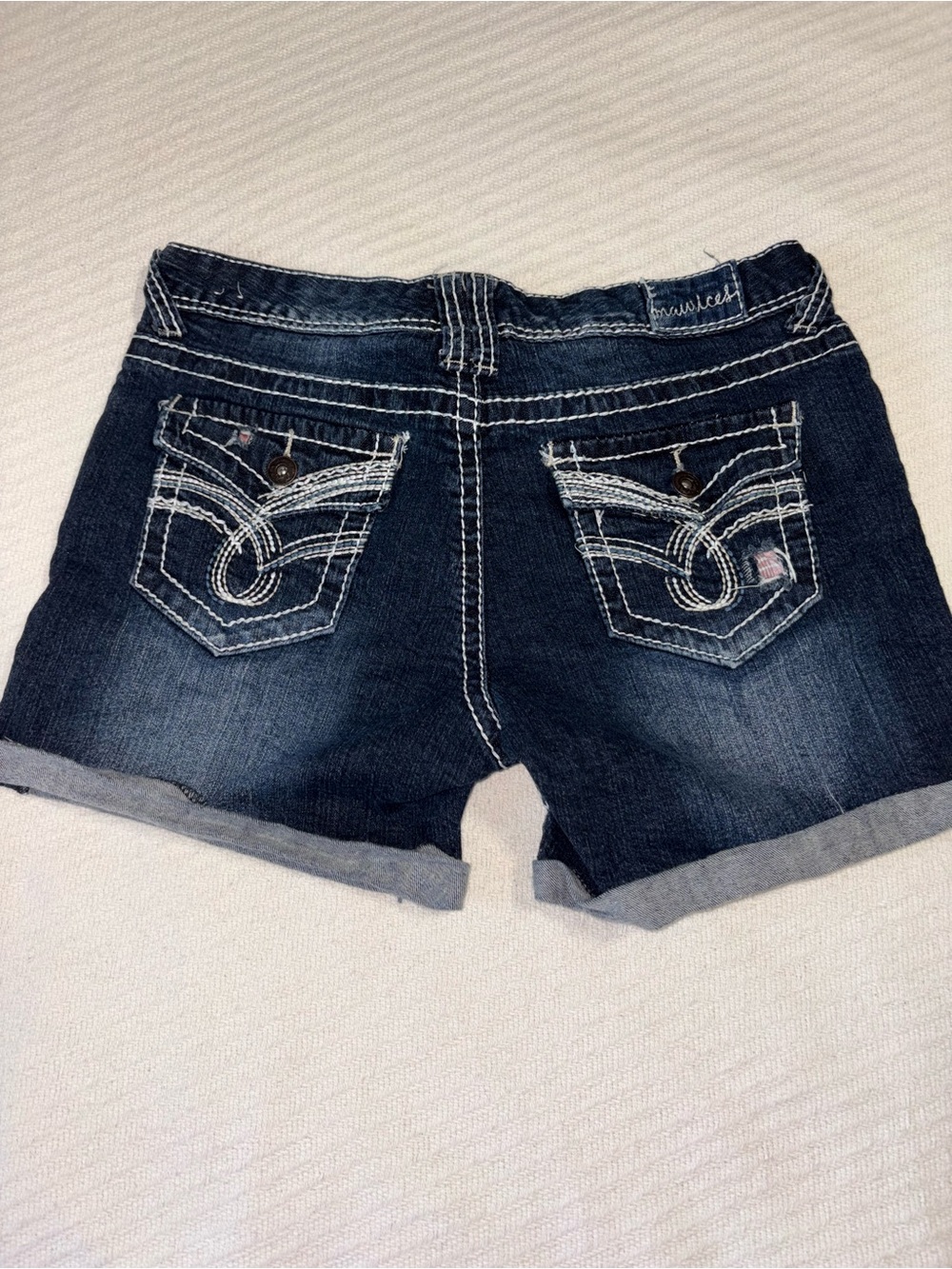 Maurices Y2K Originals High Contrast Low Rise Denim Destructed Patched Shorts - Picture 8 of 8